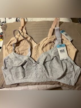Bali Cotton Wireless Bras in Heather Gray & Soft Taupe - 42C NWT